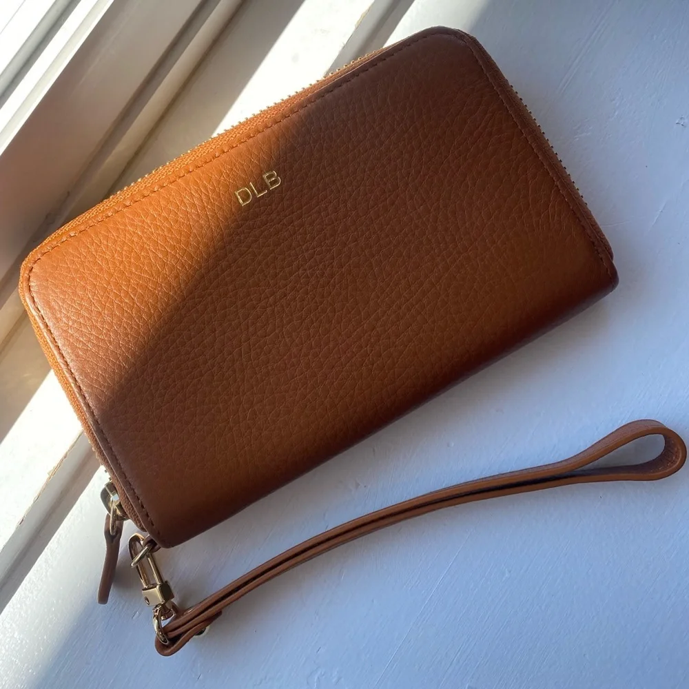 Mark & Graham brown leather monogrammed wallet